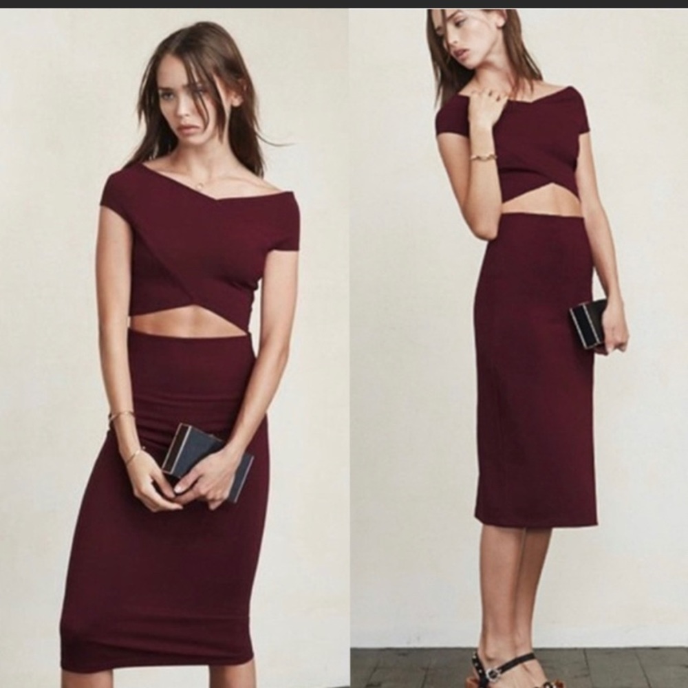 Reformation Gwen Midi Skirt Size XXS Berry